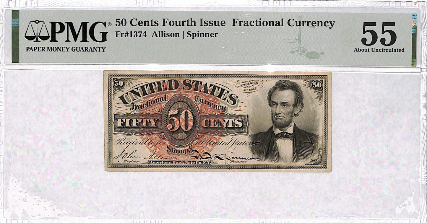 50 Cents 4th Issue Fractional Currency AU55 PMG FR1374