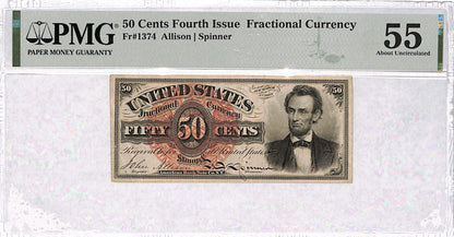 50 Cents 4th Issue Fractional Currency AU55 PMG FR1374