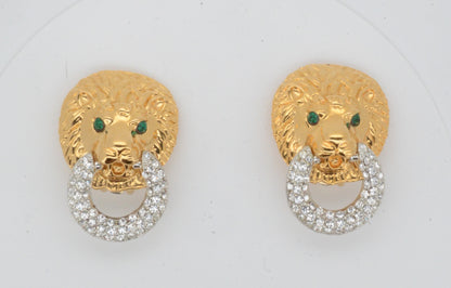 Kenneth Jay Lane KJL Lion Door Knocker Earrings