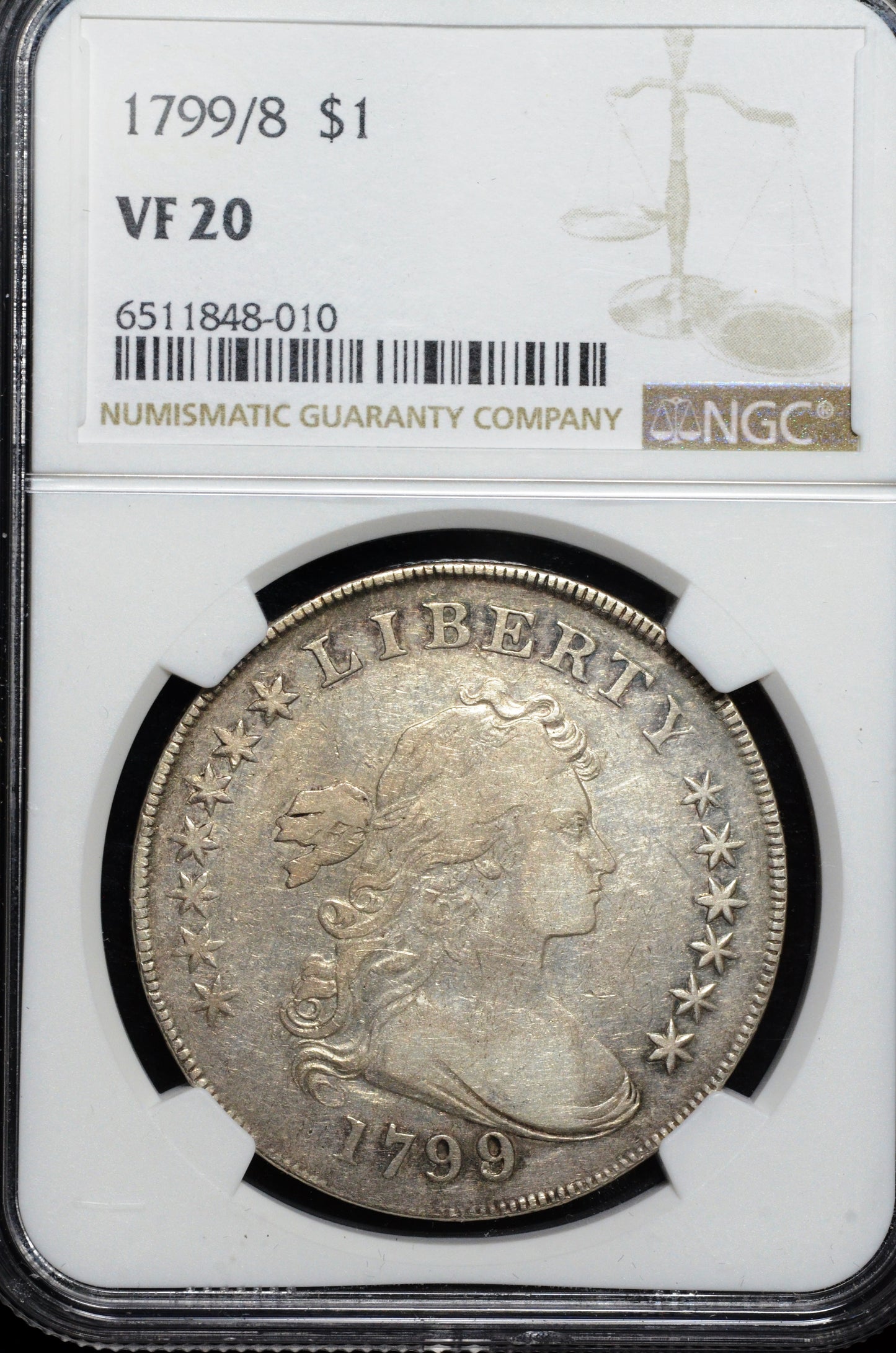 1799/8 Draped Bust Silver Dollar VF20 NGC