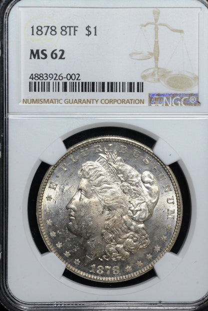 1878 8 TF Morgan Silver Dollar MS62 NGC