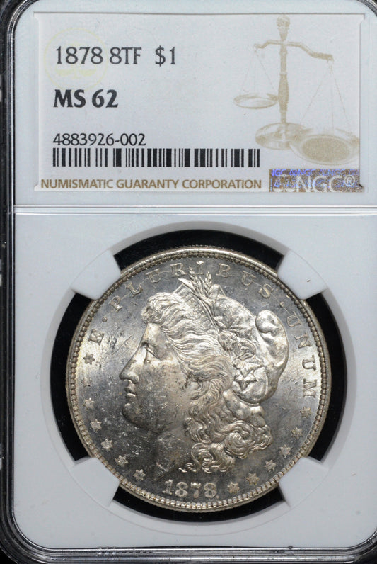 1878 8 TF Morgan Silver Dollar MS62 NGC