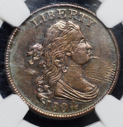 1804 Spiked Chin Draped Bust Half Cent Unc Details NGC