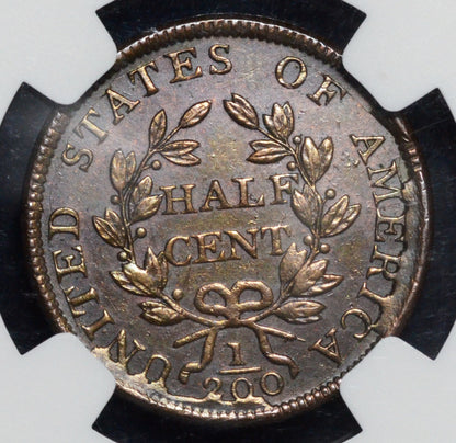 1804 Spiked Chin Draped Bust Half Cent Unc Details NGC