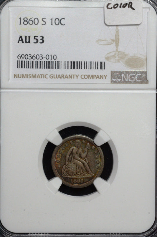 1860-S Seated Liberty Dime AU53 NGC