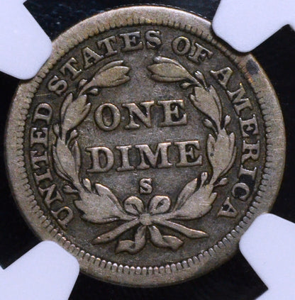 1858-S Seated Liberty Dime F-15 NGC