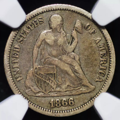 1866 Seated Liberty Dime VF30 NGC Key Date