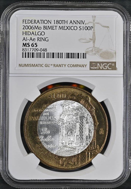 2006 Mo Mexico Federation 180th Anniv Bimetal Hidalgo 100 Peso MS65 NGC KM# 793