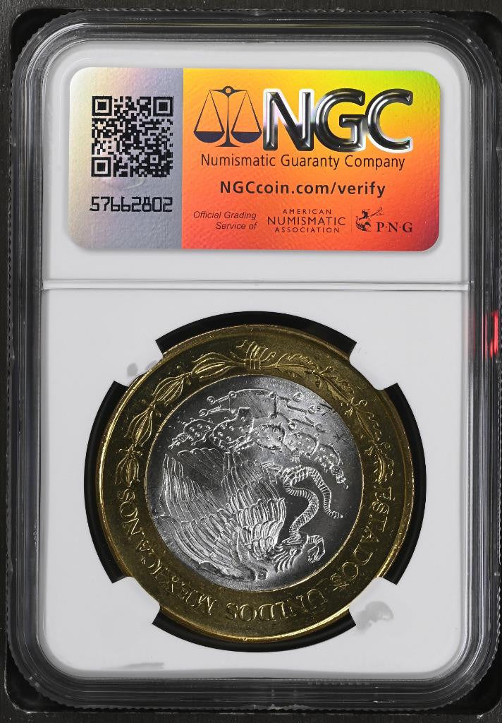 2007 Mo Mexico 180th Ann. Bimetal, Tlaxcala, 100 Peso MS65 NGC KM# 858