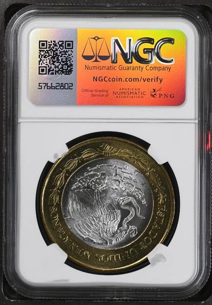 2007 Mo Mexico 180th Ann. Bimetal, Tlaxcala, 100 Peso MS65 NGC KM# 858