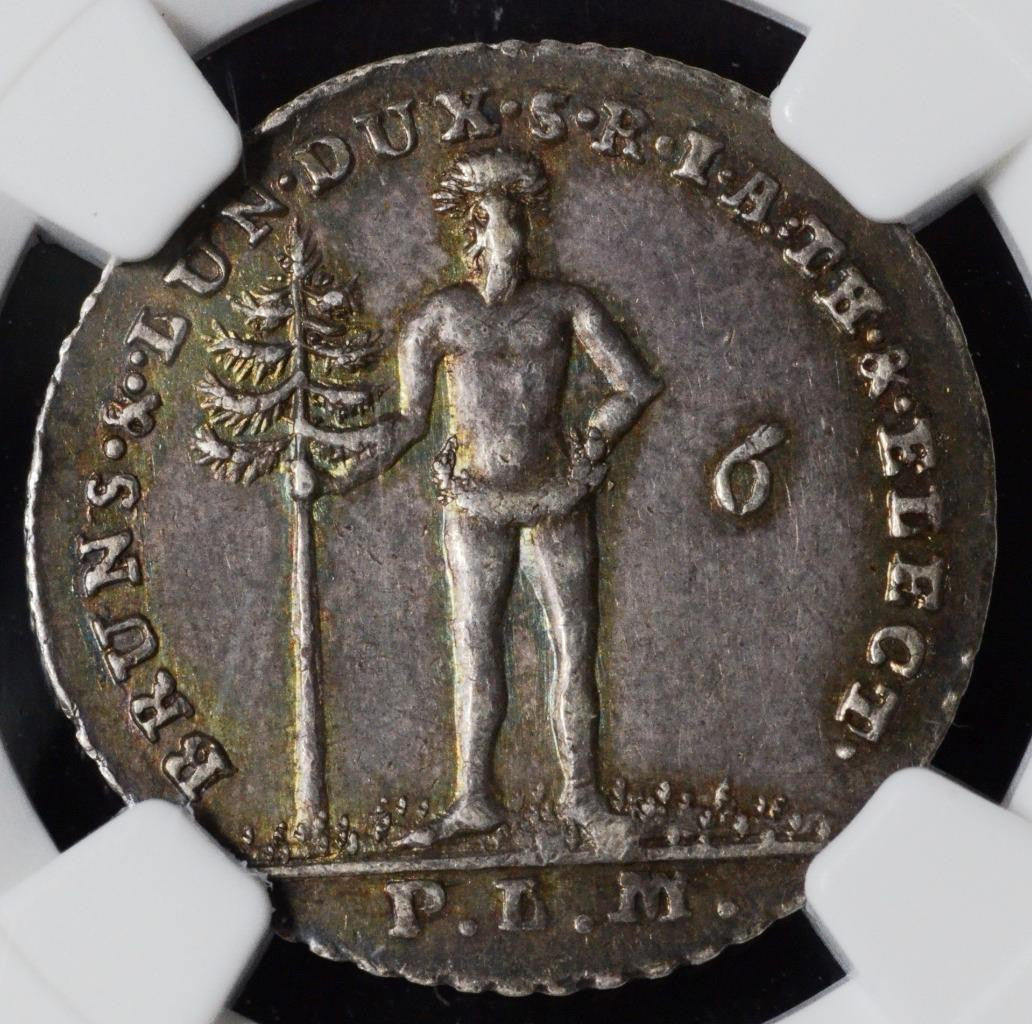 1800 PLM, German States, Bruns-Lune-Calen-Hann, 1/6 Thaler, AU 55, KM 401, NGC